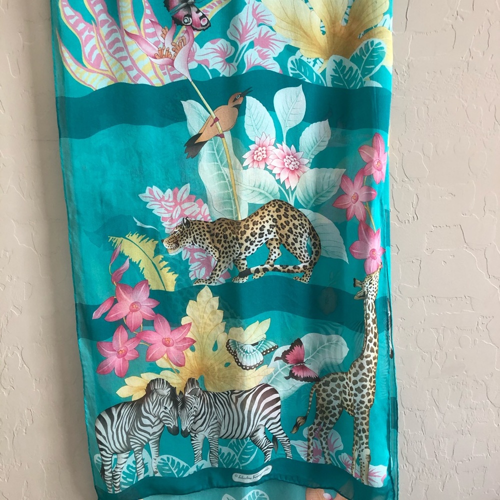 Salvatore Ferragamo silk scarf, jungle print